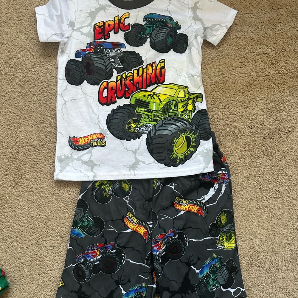 Mattel Kids Pajama Set - White and Black with Monster Trucks